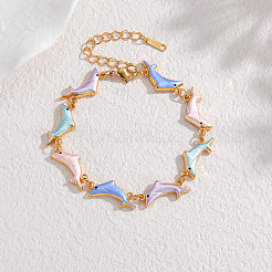 304 Stainless Steel Enamel Colorful Dolphin Link Chain Bracelets for Women&nbsp;WG28F33-01