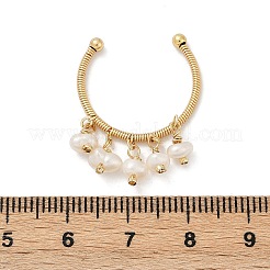Brass Natural Freshwater Pearl Adjustable Open Cuff Rings for Women&nbsp;RJEW-U064-01G
