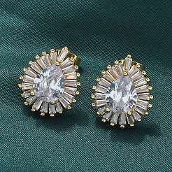 Brass Micro Pave Clear Cubic Zirconia Stud Earrings&nbsp;EJEW-C139-03G