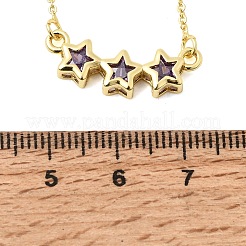 Brass Glass Triple Star Pendant Necklaces&nbsp;KK-CBAB173-03G-03