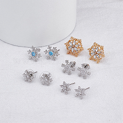 5 Pairs 5 Style Exquisite Christmas Snowflake Cubic Zirconia Stud Earrings&nbsp;EJEW-AN0002-39