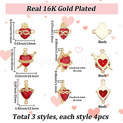 12Pcs 3 Styles Brass Enamel Sacred Heart of Jesus Links Connector Charms&nbsp;KK-SC0007-86