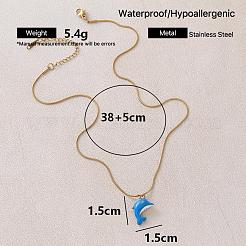 Vintage Stainless Steel Enamel Ocean Dolphin Pendant Necklaces for Women&nbsp;ZX7053
