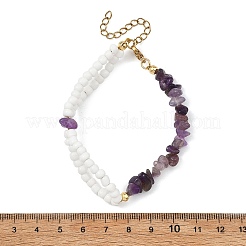 Natural Amethyst Chip Beads & Glass Seed Beads Beaded Bracelets for Women&nbsp;BJEW-JB14137-02