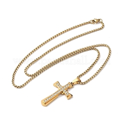 201 Stainless Steel Crystal Rhinestone Religion Cross Pendant Necklaces&nbsp;NJEW-H065-08G