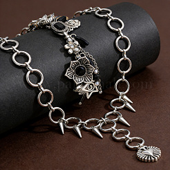 Gothic Alloy Spiked Choker Necklaces & Charm Bracelet Jewelry Set&nbsp;WGBD2FA-01