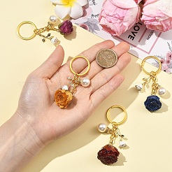 4Pcs Plastic with Alloy Enamel Rose Pendant Decorations&nbsp;KEYC-YW00285