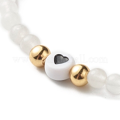 Natural White Jade Round Beads Stretch Bracelet Set&nbsp;BJEW-JB07000