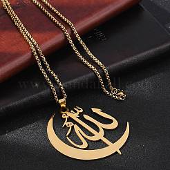 201 Stainless Steel Moon & Arabic Pendants Box Chain Necklaces for Women Men&nbsp;LS-NJEW-R013-02G
