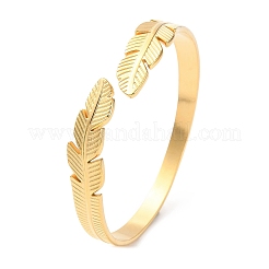 304 Stainless Steel Feather Shape Cuff Bangles&nbsp;BJEW-F457-27G