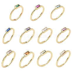 Rectangle Brass with Glass Cuff Rings for Women&nbsp;RJEW-Z111-05G