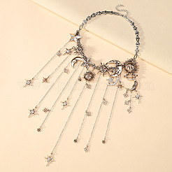 Alloy Crystal Rhinestone Moon & Star Fringe Statement Choker Necklaces&nbsp;WG41910-01