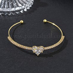 Brass Micro Pave Clear Cubic Zirconia Cuff Bangles&nbsp;KK-D112-04G
