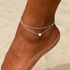 304 Stainless Steel Letter Heart Link Chain Double Layer Anklets for Women&nbsp;FS-WGBA27F-01