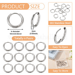 6 Pairs Tarnish Resistant 202 Stainless Steel Huggie Hoop Earrings&nbsp;EJEW-TA0001-57B