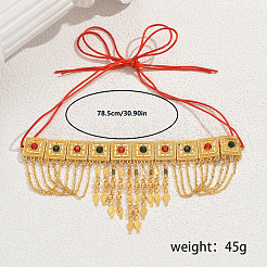 Ramadan & Eid Mubarak Brass Middle Eastern Square Tassel Choker Necklaces for Women's Party Accessories&nbsp;QC1236