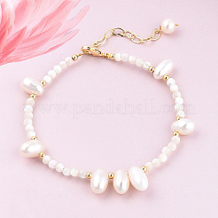 Natural White Shell & Pearl Beaded Bracelet for Women&nbsp;BJEW-T021-01G
