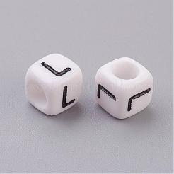 White Letter L Acrylic Cube Beads&nbsp;X-PL37C9308-L