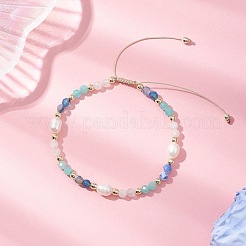 Natural Amethyst & Rainbow Moonstone & Amazonite & Cultured Freshwater Pearl Beads Braided Bead Bracelets for Women&nbsp;BJEW-JB12666-02