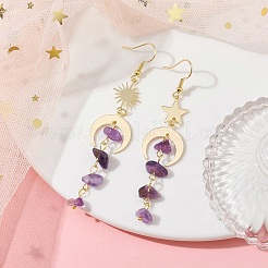 Moon & Sun & Star Brass Asymmetrical Earrings&nbsp;EJEW-JE05461