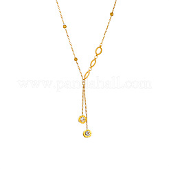 304 Stainless Steel Pave Clear Cubic Zirconia Ring Tassel Y Necklaces&nbsp;FS-WG0B055-01