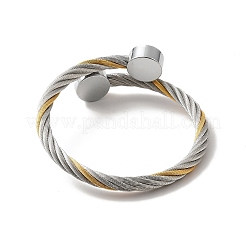 304 Stainless Steel Twist Rope Open Cuff Bangle with Flat Round Beaded for Women&nbsp;BJEW-P283-52
