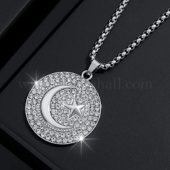 Zinc Alloy Micro Pave Clear Cubic Zirconia Flat Round with Star and Moon Pendant Necklaces&nbsp;FS-WGB5CD2-01