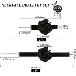 Gothic Cloth Flower Cord Bracelet & Choker Necklace&nbsp;NJEW-CP0001-04A