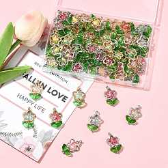 70Pcs 2 Styles 7 Colors Flower Brass Glass Pendants&nbsp;PALLOY-FS00057