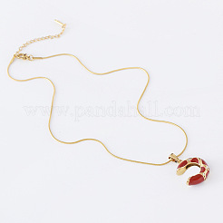 3Pcs Stainless Steel Dark Red Enamel C-Shaped Pendant Necklaces for Women&nbsp;KS7692