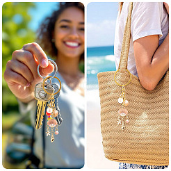Shell Shape Alloy & Enamel & ABS Plastic Imitation Pearl Keychains&nbsp;KEYC-TADJ00008