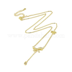 Brass Micro Pave Clear Cubic Zirconia Bowknot Pendant Necklaces&nbsp;NJEW-P313-01G