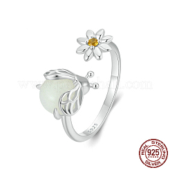 Rhodium Plated 925 Sterling Silver Cubic Zirconia & Synthetic Luminous Stone Cuff Rings&nbsp;FS-WGC5F75-01