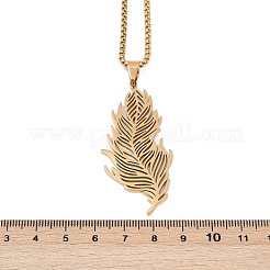 201 Stainless Steel Feather Pendant Necklaces&nbsp;LS-NJEW-K283-12G