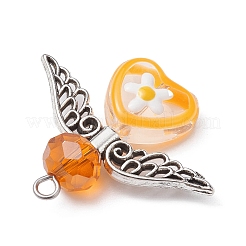 Glass Heart with Tibetan Style Alloy Wings Pendant&nbsp;PALLOY-JF02261