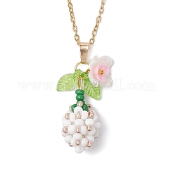 Glass Seed Beaded & Imitation Pearl Flower Pendant 304 Stainless Steel Cable Chain Necklaces for Women&nbsp;NJEW-MZ00115-04