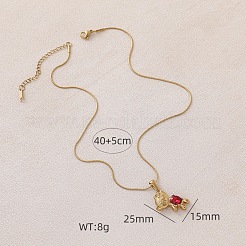 304 Stainless Steel with Red Glass Bear Pendant Necklaces for Women&nbsp;PA5495