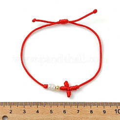 Rack Plating Brass & Natural Cultured Freshwater Pearl Beads Braided Bead Bracelets&nbsp;BJEW-JB13769