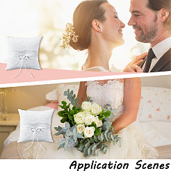 Square Polyester Lace Wedding Ring Display Pillow with Bowknot&nbsp;RDIS-GF0001-01