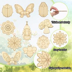 60Pcs 10 Style Spring theme Butterfly/Ladybird/Flower Unfinished Wood Pieces&nbsp;DIY-CJC0012-01