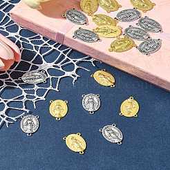 20Pcs 2 Colors Holy Oval Carved Virgin Mary Tibetan Style Alloy Chandelier Component Links&nbsp;TIBE-FS0001-15