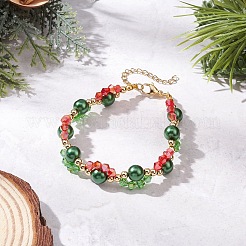 3Pcs 3 Colors Christmas Glass & Baking Paint Pearlized Glass Pearl Round Beaded Bracelets for Women&nbsp;BJEW-JB12441