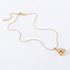 3Pcs Minimalist Stainless Steel Pave Imitation Pearl Triple Round Pendant Necklaces for Women&nbsp;PD0842