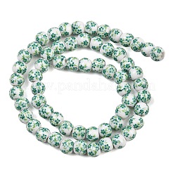 Handmade Flower Printed Porcelain Ceramic Beads Strands&nbsp;PORC-M005-6mm-07