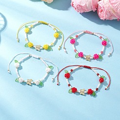 Glass Seed Bead and Resin Braided Bead Bracelets for Women&nbsp;BJEW-MZ00237