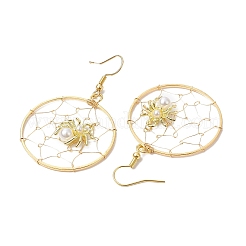 Copper Wire Wrapped Spider Web & Spider Dangle Earrings&nbsp;EJEW-JE05827