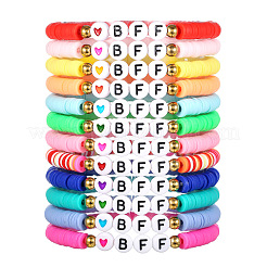 12Pcs Alloy & Polymer Clay & Resin Beaded Stretch Bracelets Set for Frinedship&nbsp;FS-WG9EC10-01