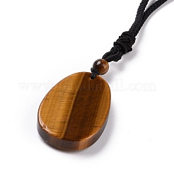 Adjustable Natural Mixed Gemstone Teardrop with Spiral Pendant Necklace with Nylon Cord for Women&nbsp;NJEW-L171-04