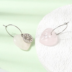 Natural Rose Quartz & 304 Stainless Steel Hoop Earrings for Women&nbsp;EJEW-G475-01P-07