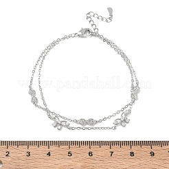 Brass Micro Pave Clear Cubic Zirconia Bowknot Link 2-Strand Bracelets&nbsp;KK-CBA6980-19P